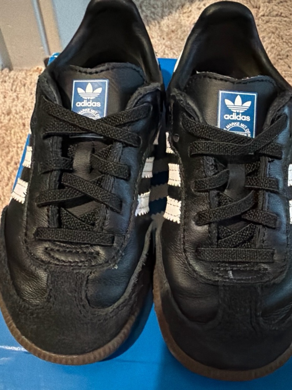 adidas Kids Black Sneakers with White Stripes
